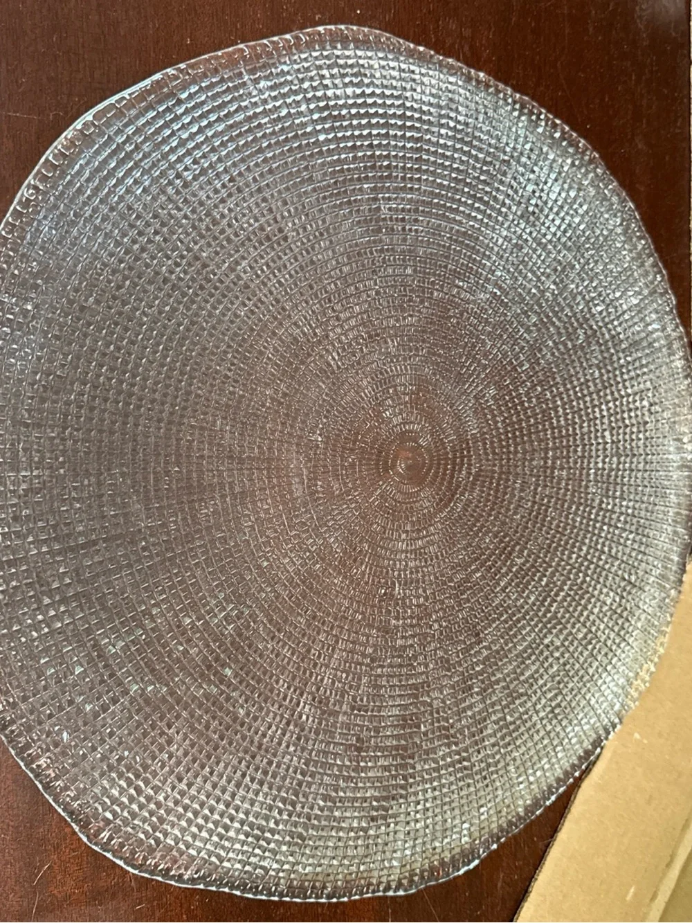 Crate & Barrel Rectangular-Textured Clear Glass 14” Serving Cheese Cake Platter